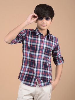 CRIMSOUNE CLUB - Boys Red Checks Button Down Collar Cotton Shirt