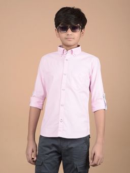 CRIMSOUNE CLUB - Boys Pink Button Down Collar Cotton Shirt