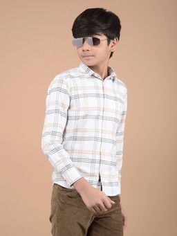 CRIMSOUNE CLUB - Boys White Checks Button Down Collar Cotton Shirt