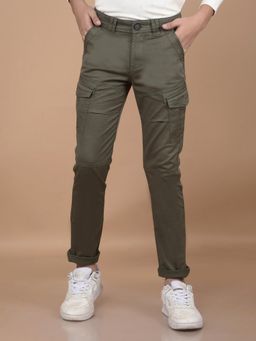 CRIMSOUNE CLUB - Boys Solid Olive Cargo Trouser