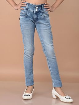 CRIMSOUNE CLUB - Girls Solid Blue High Waist Jeans
