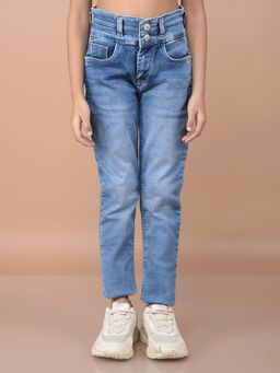 CRIMSOUNE CLUB - Girls Solid Blue Skinny High Waist Jeans