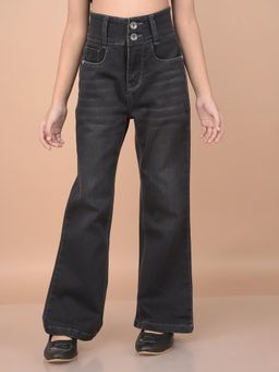 CRIMSOUNE CLUB - Girls Solid Black Bootcut High Waist Jeans