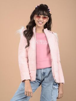 CRIMSOUNE CLUB - Girls Pink Printed Hooded Neck Puffer Jacket