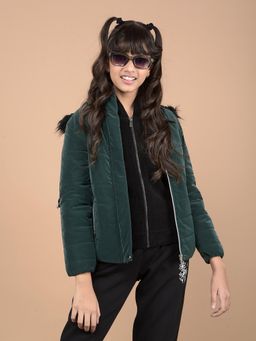 CRIMSOUNE CLUB - Girls Green Hooded Neck Puffer Jacket