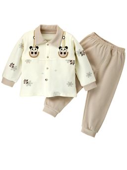Little Surprise Box - Cream Panda Full Sleeves Shirt with Matching Pant (Set of 2)
