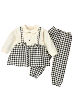 Little Surprise Box - Black Checks Long Frock Style Top & Pant (Set of 2)