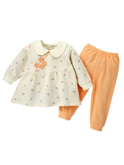 Little Surprise Box - Light Peach Little Florals Bows Frock Style Top & Pant (Set of 2)