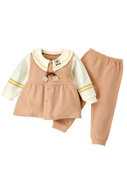 Little Surprise Box - Peach Scalloped Long Frock Style Top & Pant (Set of 2)