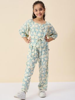 StyloBug - Girls Blue Flower Print Casual Top with Pant (Set of 2)