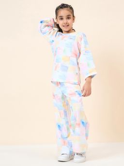 Stylo Bug - Girls Checks Round Neck Casual Top with Pant (Set of 2)