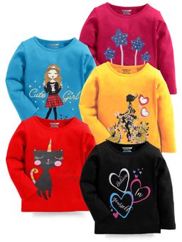 Kuchipoo - Multi-Color Printed Girl's Regular Fit T-Shirt (Set of 5)