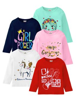 Kuchipoo - Multi-Color Graphic Print Girls Regular Fit T-Shirt (Set of 5)