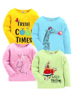 Kuchipoo - Multi-Color Girls Regular Fit Full Sleeve Graphic Print T-Shirt (Set of 4)