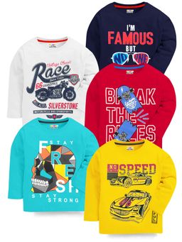 Kuchipoo - Multi-Color Boys Regular Fit Graphic Print Full Sleeves T-Shirt (Set of 5)