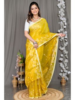 DipDiya - Yellow Woven Cotton Silk Saree with Unstitched Blouse
