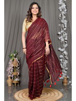 DipDiya - Maroon Woven Cotton Blend Saree