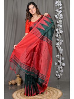 DipDiya - Green Woven Cotton Blend Saree with Unstitched Blouse