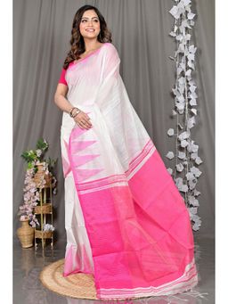 DipDiya - White Woven Cotton Blend Saree with Unstitched Blouse