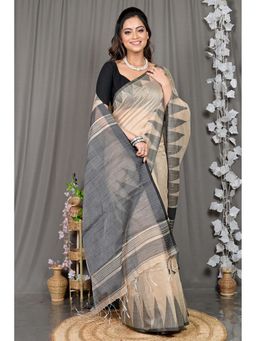 DipDiya - Cream Woven Cotton Blend Saree with Unstitched Blouse