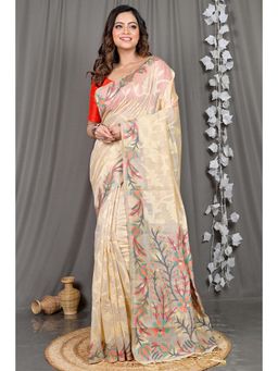 DipDiya - Cream Woven Cotton Silk Saree with Unstitched Blouse