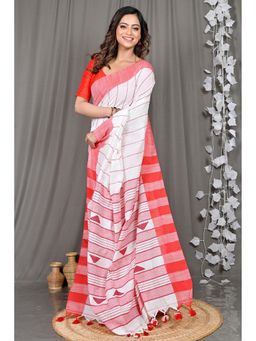 DipDiya - Red Woven Cotton Blend Saree with Unstitched Blouse