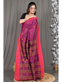 DipDiya - Purple Woven Cotton Blend Saree with Unstitched Blouse