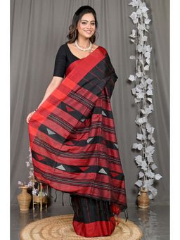DipDiya - Black Woven Cotton Blend Saree with Unstitched Blouse