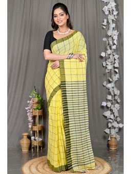 DipDiya - Yellow Woven Cotton Blend Saree with Unstitched Blouse