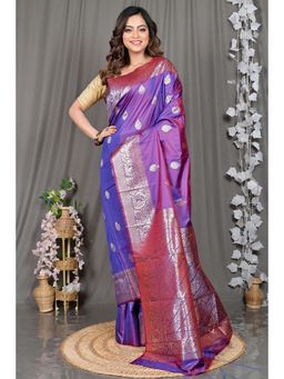 DipDiya - Purple Woven Cotton Silk Saree with Unstitched Blouse