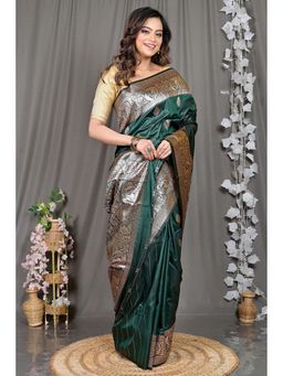 DipDiya - Green Woven Cotton Silk Saree with Unstitched Blouse