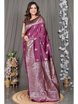 DipDiya - Maroon Woven Cotton Silk Saree with Unstitched Blouse