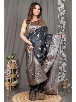 DipDiya - Black Woven Cotton Silk Saree with Unstitched Blouse