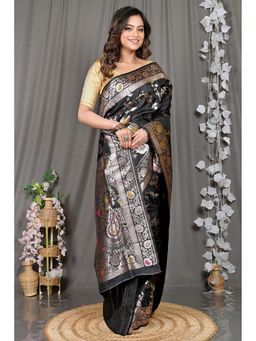 DipDiya - Black Woven Cotton Silk Saree with Unstitched Blouse