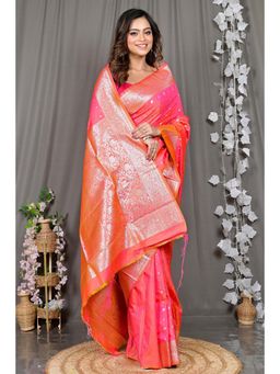 DipDiya - Orange Woven Cotton Silk Saree with Unstitched Blouse