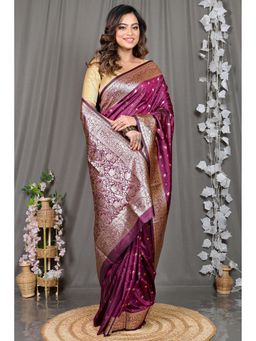 DipDiya - Wine Woven Cotton Silk Saree with Unstitched Blouse