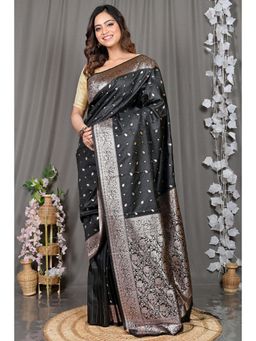 DipDiya - Black Woven Cotton Silk Saree with Unstitched Blouse