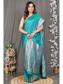 DipDiya - Green Woven Cotton Silk Saree with Unstitched Blouse