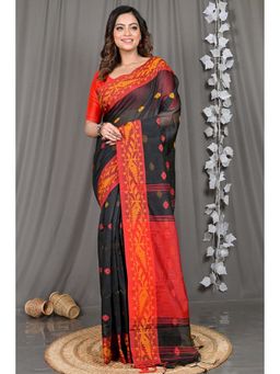 DipDiya - Black Woven Cotton Blend Saree with Unstitched Blouse