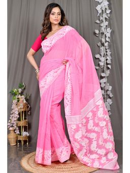 DipDiya - Pink Woven Cotton Blend Saree