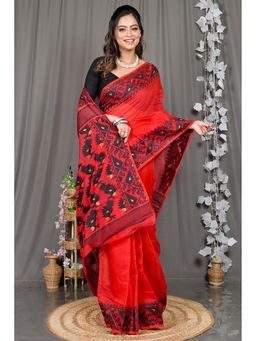 DipDiya - Maroon Woven Cotton Blend Saree