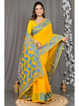 DipDiya - Yellow Woven Cotton Blend Saree