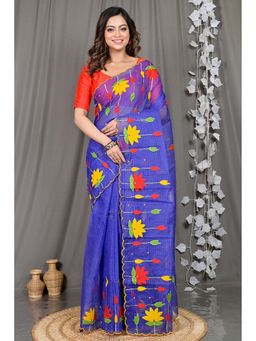 DipDiya - Navy Blue Woven Kota Saree