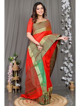 DipDiya - Red Woven Pure Cotton Saree