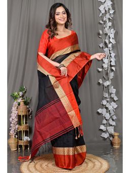 DipDiya - Black Woven Pure Cotton Saree