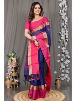 DipDiya - Navy Blue Woven Pure Cotton Saree