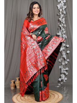 DipDiya - Green Woven Cotton Silk Saree with Unstitched Blouse