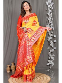 DipDiya - Yellow Woven Cotton Silk Saree with Unstitched Blouse