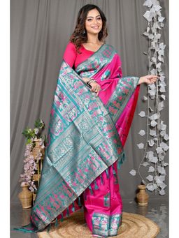 DipDiya - Purple Woven Cotton Silk Saree with Unstitched Blouse