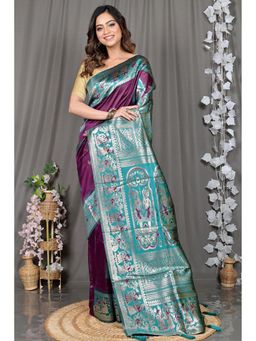DipDiya - Green Woven Cotton Silk Saree with Unstitched Blouse